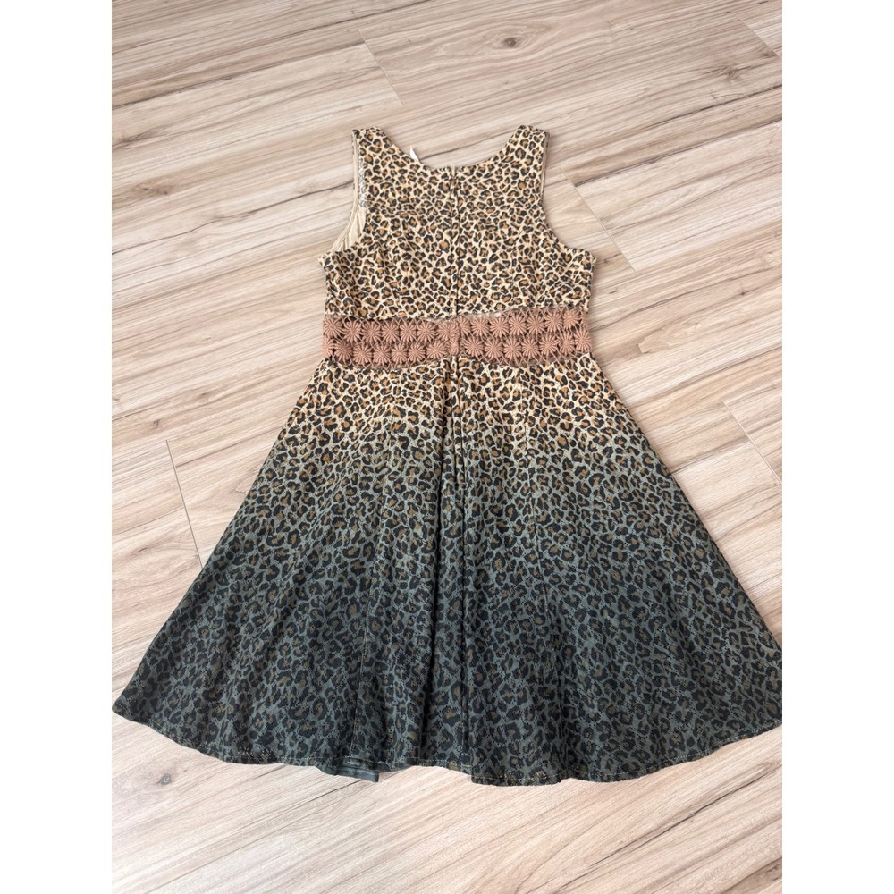 Free People Leopard Print Ombre Mini Dress Green Tan Crochet Waist 4 OB403212 - Picture 3 of 8